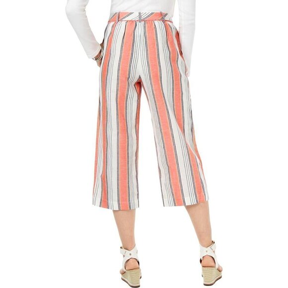 NWOT Tommy Hilfiger Coral Striped High Rise Linen Belted Crop Pants Medium - Picture 2 of 6